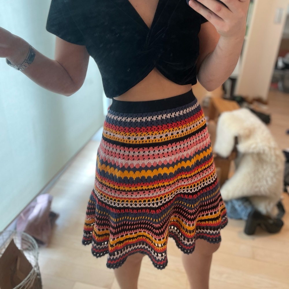 ADAM SELMAN CROCHET COLORFUL SKIRT